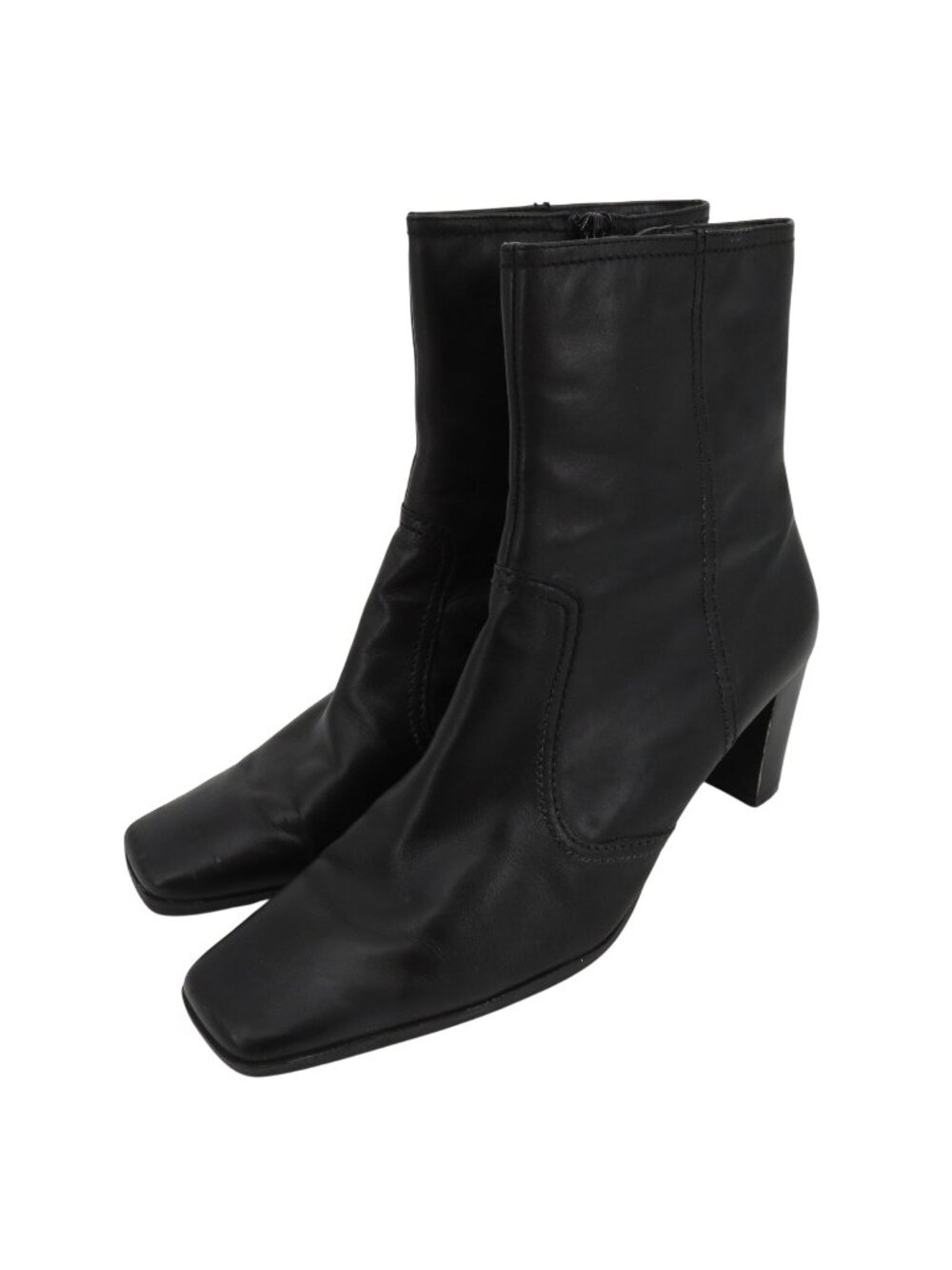 Nine & Company Women 7.5 W Black Leather Square Toe Ankle Boots Block Heel Shoes